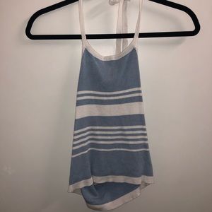 Blue and white striped halter top